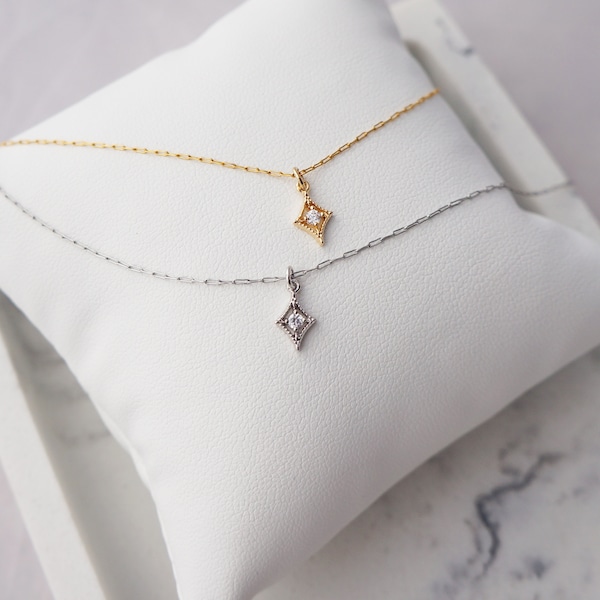 Mini Diamond Charm Necklace Tiny CZ Necklace Bridesmaid Gift Minimalist Layering Necklace 14kt Gold Plated Delicate Tiny Necklace