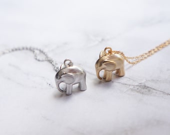 Tiny Elephant Charm Necklace: Gold or Silver Minimalist Pendant