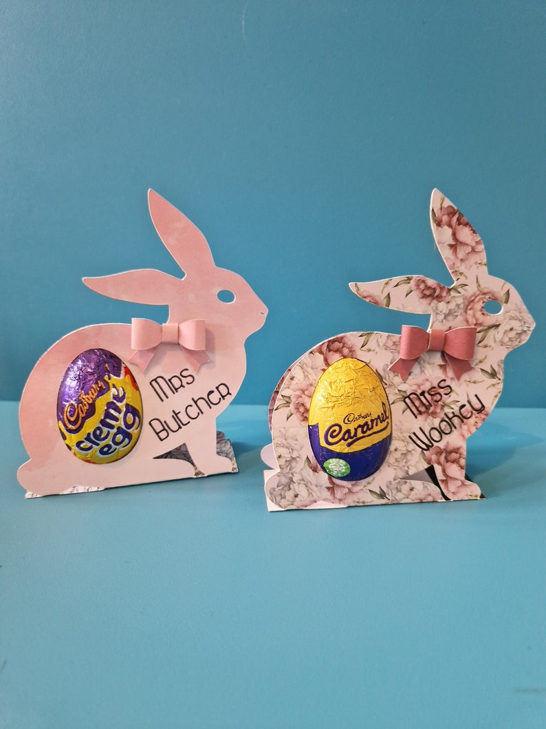 Kaninchen Hase Ostern Schokolade Süßigkeiten Ei Halter mit Schleife svg / png / dxf Dateien. Digitaler Download. Funktioniert mit Cricut und Joy Silhouette Brother Bild 5
