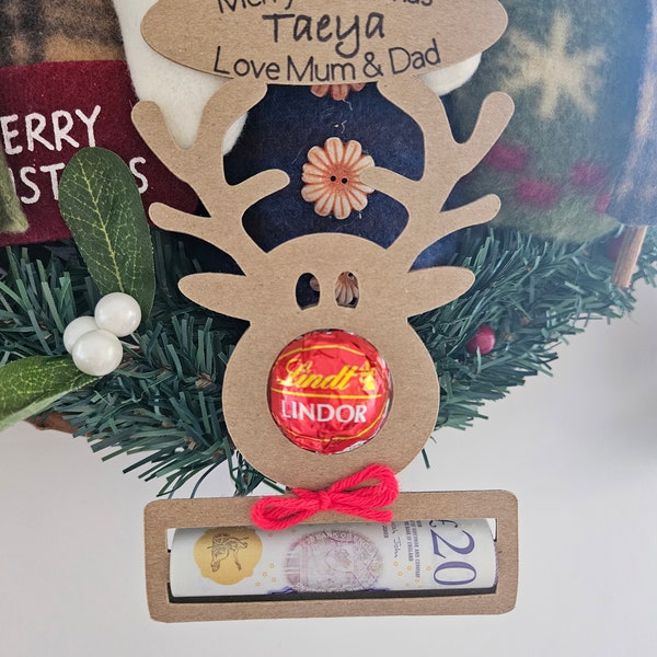 Reindeer chocolate money holder svg download Christmas decoration Place setting lolly pop holder Money Christmas Ornament cash holder Gift