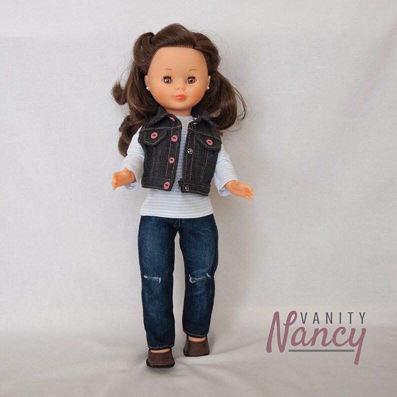 Patr\u00f3n de cazadora vaquera y chaleco en PDF para Nancy de Famosa