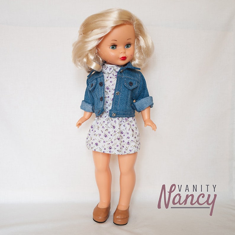 Patr\u00f3n de cazadora vaquera y chaleco en PDF para Nancy de Famosa