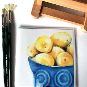 Grußkarte (Lebenszitronen) gedruckt original Gemälde / Kunst / Kunstwerk / zeitgenössische / Geschenk / Zitronen / gelb / Obst / Künstler