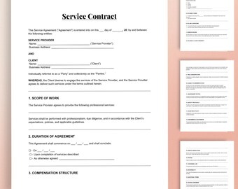 Printable Service Contract Templates – Editable Agreements in Google , Word & PDF | Instant Download