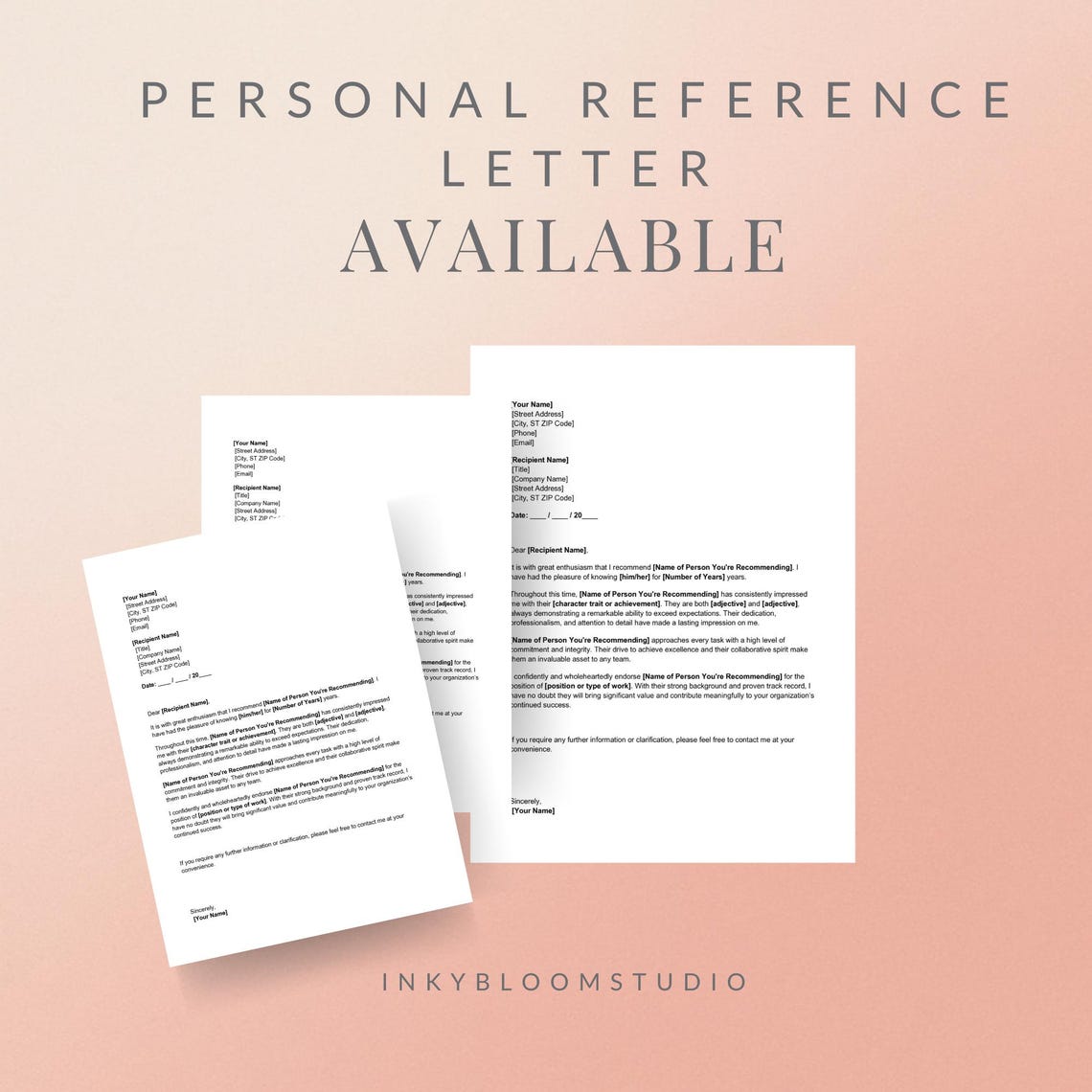 Editable Personal Reference Letter Template – Printable Recommendation ...