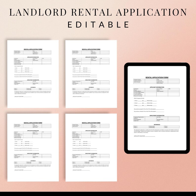 Editable Landlord Rental Application Form: Tenant Screening (PDF, Word ...