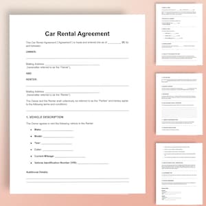 Editable Car Rental Agreement Template | Printable Vehicle Lease Contract in Word & PDF Formats