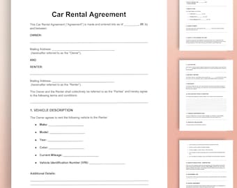 Plantilla de contrato de alquiler de vehículos editable/Contrato de arrendamiento de vehículos imprimible en formatos Word y PDF