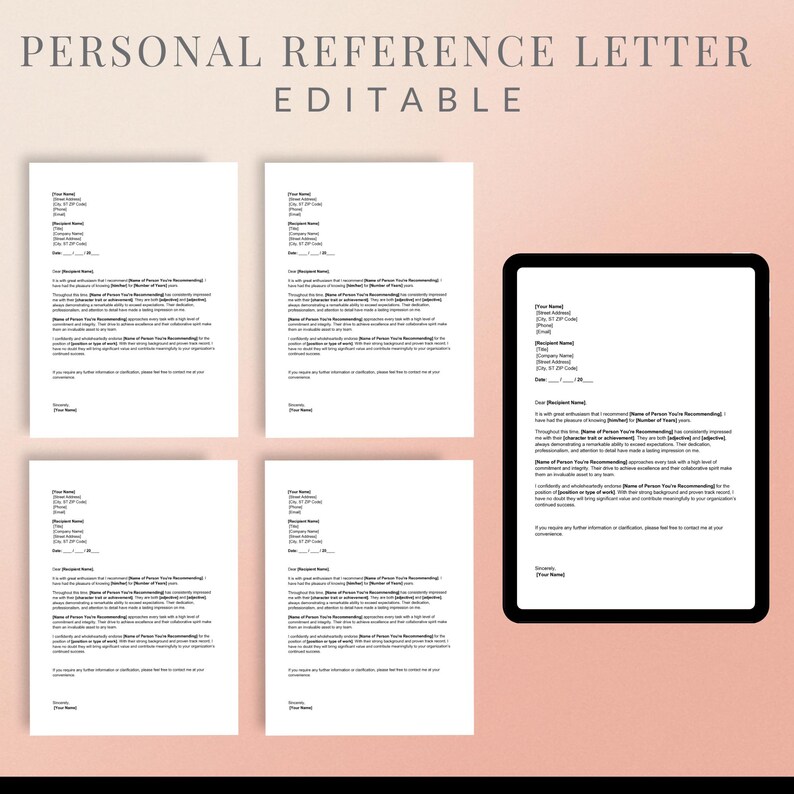 Editable Personal Reference Letter Template – Printable Recommendation ...