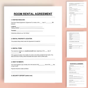 Printable & Editable Room Rental Agreement Template | Roommate Tenancy Contract Form