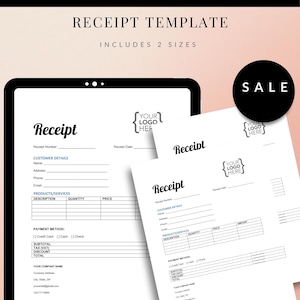 Editable Receipt Template for Small Business – Digital Sales & Customer Receipt Form | Canva, docs Template, Instant Download