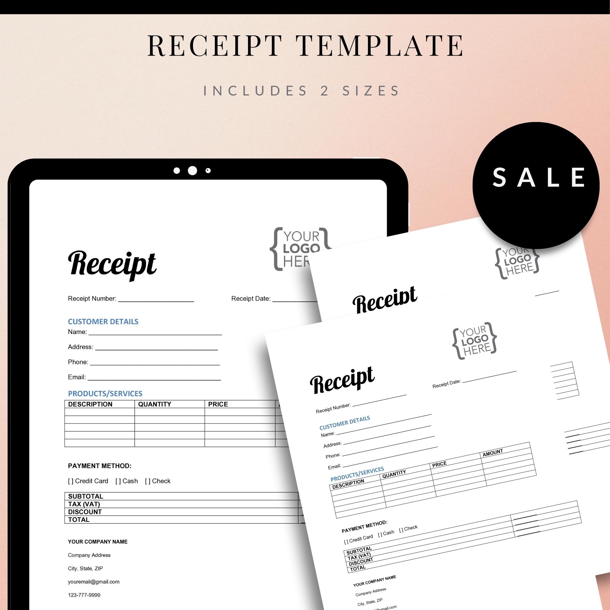 Receipt Editable Mini Editable Receipt Template: Small Business Customer Form (digital ...