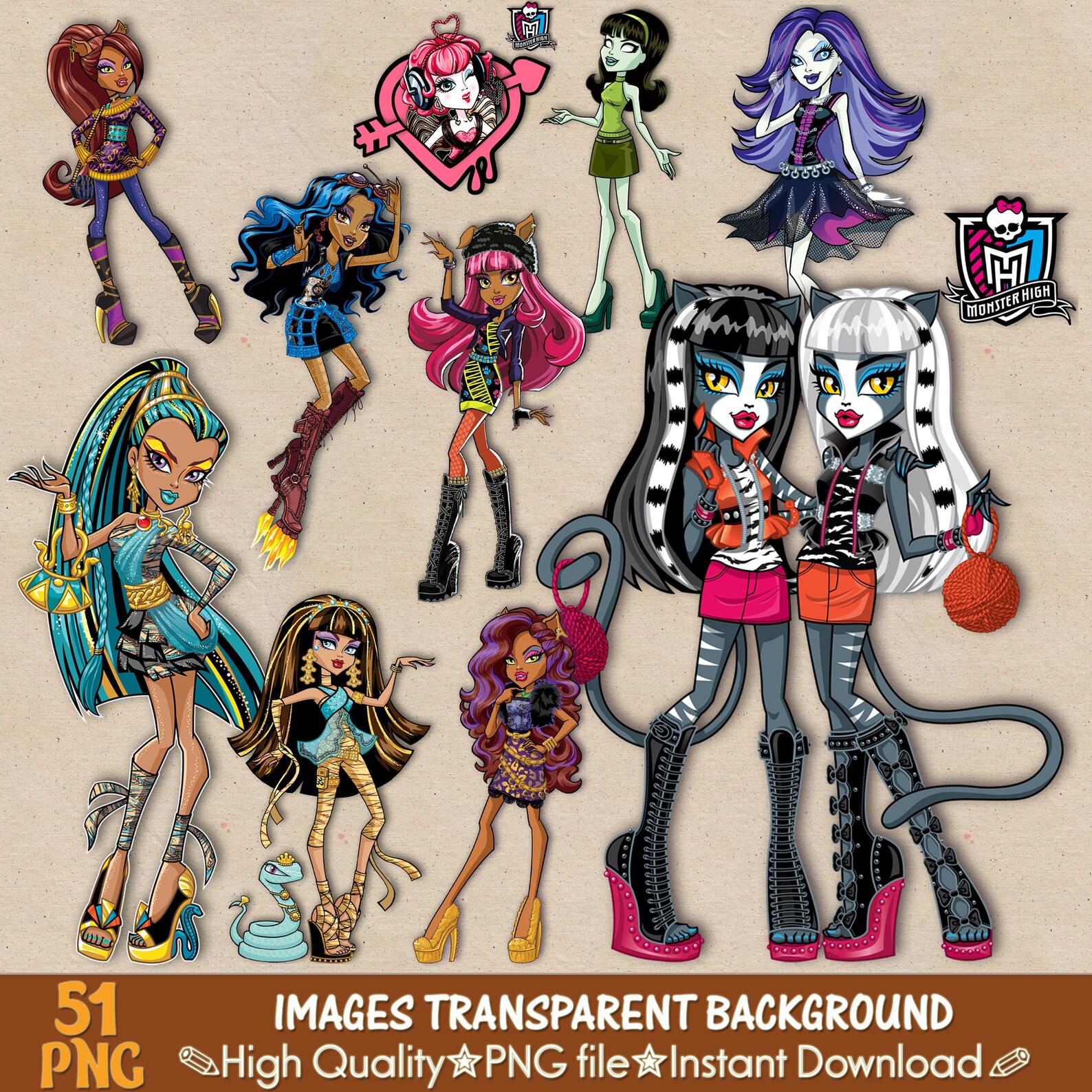 MONSTER HIGH clipart png digital clipart stickers digital | Etsy