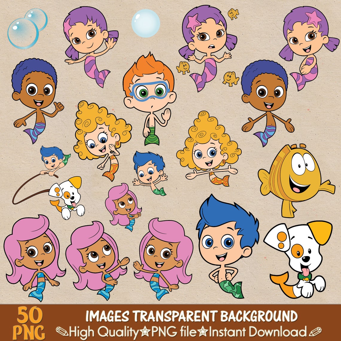 BUBBLE GUPPIES clipart png digital clipart stickers digital | Etsy