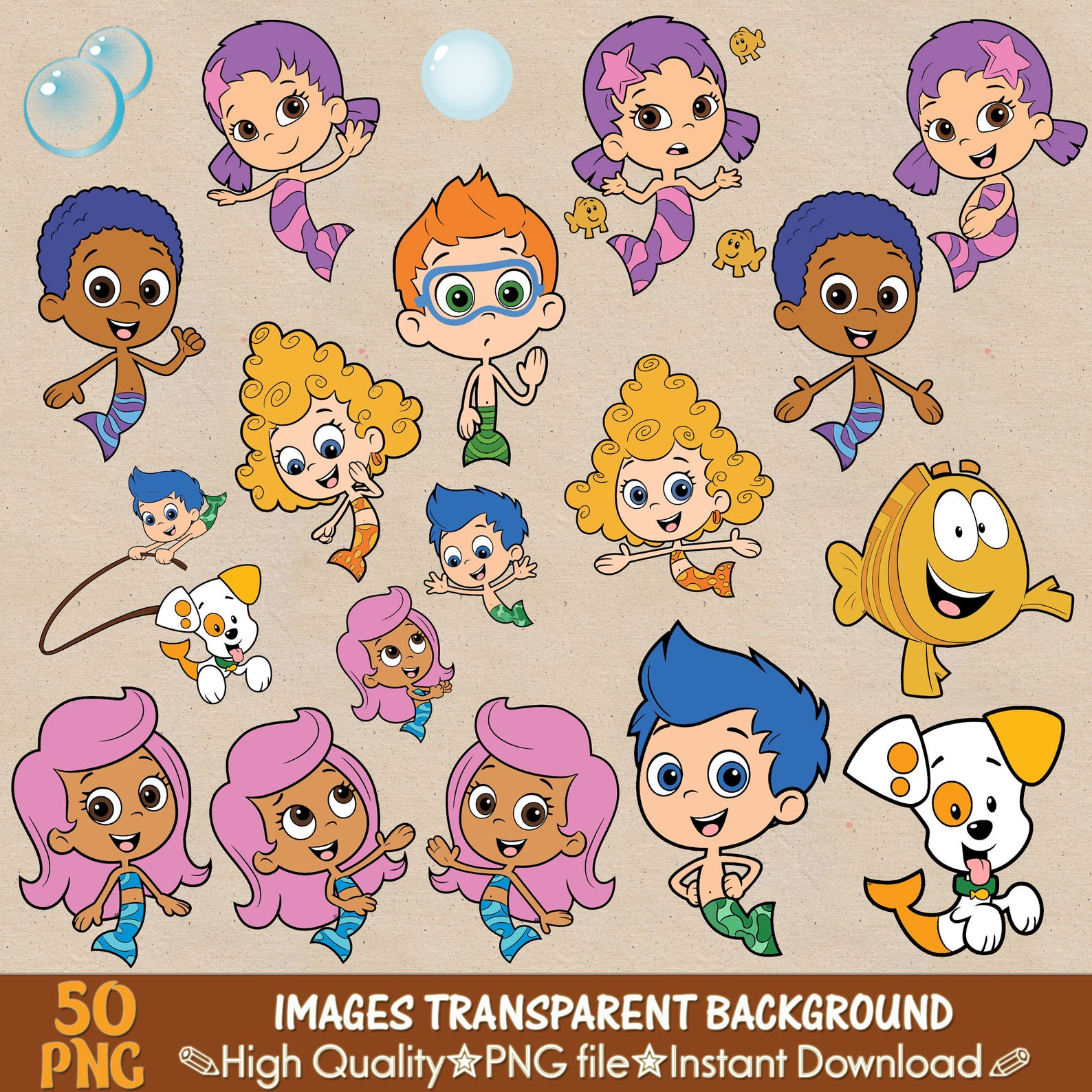 BUBBLE GUPPIES clipart png digital clipart stickers digital | Etsy