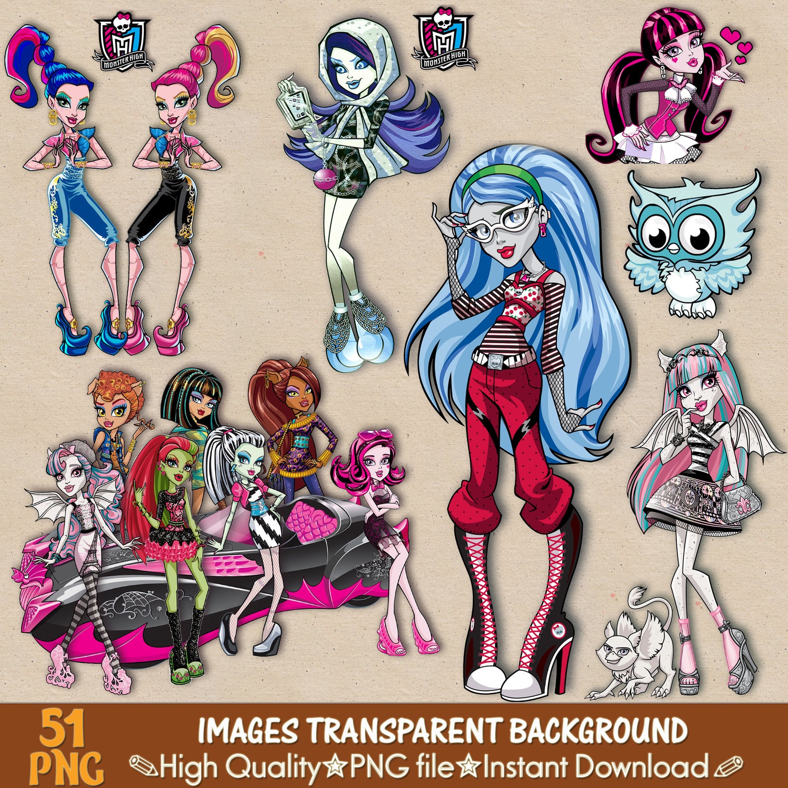 MONSTER HIGH clipart png digital clipart stickers digital | Etsy