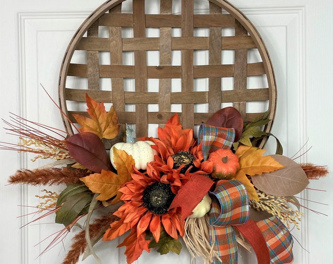 Fall/autumn Tobacco Basket Front Door Wreath.1081f22 - Etsy