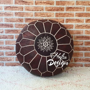 Dark Brown Moroccan Leather Pouf-Handmade Leather Pouffe-Luxury Pouf - Ottoman Footstool Hassock - 100% Real Natural Goat Leather Foot Stool