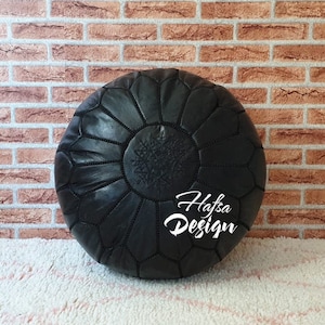 Black Ottoman Pouf Leather,MOROCCAN POUF,Ottoman pouffes Moroccan Pouf home decor boho moroccan berber pouf Gifts ottoman footstool handmade