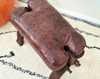 Moroccan Brown Leather Pouf Ottoman,Handmade Boho Foot Stool,Moroccan Home Decor, Moroccan Pouf Ottoman,Housewarming Gift,Living Room Decor.
