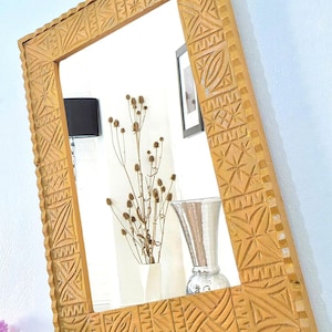 Caramel Moroccan Hand Carved Wooden Mirror - Carved Mirror in Vintage Style - Old Wall Mirror Frame- Decor Wood Frame - Farmhouse Wall Decor