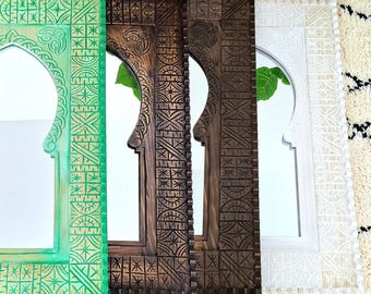 Handmade Moroccan Boho Wooden Mirror – Rustic Wall Decor, Solid Wood Frame, Artisan Crafted, Living Room, Bedroom, Moroccan Old Riad Mirror.