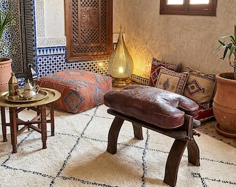 Moroccan Leather Pouf Ottoman, Handmade Boho Foot Stool, Moroccan Home Decor, Moroccan Pouf Ottoman, Housewarming Gift, Living Room Decor.