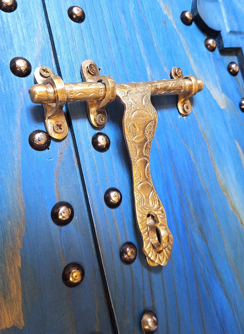 Unlacquered Brass Sliding Door Bolt, Moroccan Brass Door Latch, Brass