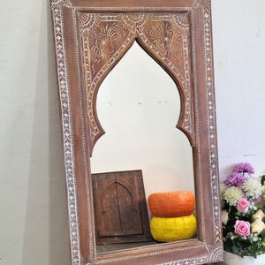 Moroccan Vintage Style Wooden Carved Mirror,Hand Carved Wooden Wall Art Mirror,Hanging Wall Mirror,wooden decor pieces Old Riad Window Frame