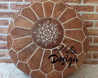 Brown Handmade Moroccan Pouf, Moroccan Leather Pouf Ottoman – Handmade Authentic Leather Footstool, Boho Artisan Decor, Floor Seating Accent