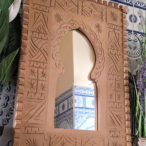 Moroccan Vintage Style Wooden Carved Mirror,Hand Carved Wooden Wall Art Mirror,Hanging Wall Mirror,wooden decor pieces Old Riad Window Frame