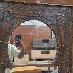 Moroccan Vintage Style Wooden Carved Mirror,Hand Carved Wooden Wall Art Mirror,Hanging Wall Mirror,wooden decor pieces Old Riad Mirror Frame