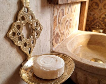 Moroccan Brass Wall Mounted Soap Dish – Handcrafted Engraved Brass, Vintage Boho Bathroom Accessory, Boho Bathroom Decor, Luxury Home Accent