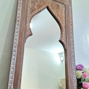 Moroccan Vintage Style Wooden Carved Mirror,Hand Carved Wooden Wall Art Mirror,Hanging Wall Mirror,wooden decor pieces Old Riad Window Frame
