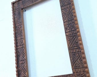 Moroccan Hand Carved Wooden Mirror - Brown Carved Mirror in Vintage Style - Old Wall Mirror Frame- Decor Wood Frame - Farmhouse Wall Decor.
