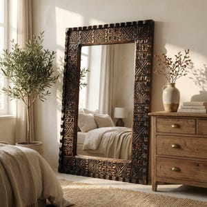 Miroir chantourné bois vintage années 1960 cadre sculpté déco murale - Décoration