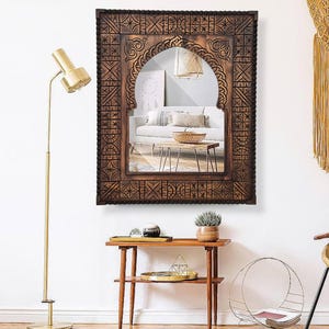 Custom Moroccan Vintage Style Wooden Carved Mirror Hand Carved Wooden Wall Art Mirror,Hanging Wall Mirror, wooden decor Old Mirror Frame.