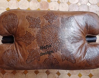 Moroccan Brown Leather Pouf Ottoman,Handmade Boho Foot Stool,Moroccan Home Decor, Moroccan Pouf Ottoman,Housewarming Gift,Living Room Decor.