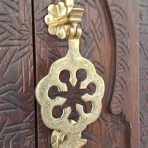 Solid Brass Antique Door Knocker, Thicker Engraved Door Handles, Moroccan Design Pure Brass Door Hardware, Moroccan Engraved Brass Handles.