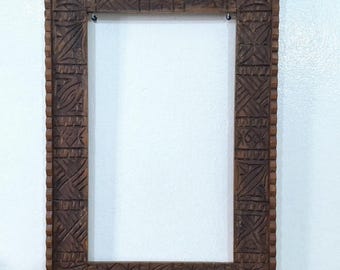 Handmade Moroccan Wooden Wall Mirror–Moroccan Brown Rustic Boho Frame, Carved Solid Wood, Artisan Home Decor, Statement Piece, Living Room.