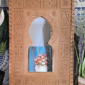 Moroccan Vintage Style Wooden Carved Mirror,Hand Carved Wooden Wall Art Mirror,Hanging Wall Mirror,wooden decor pieces Old Riad Mirror Frame