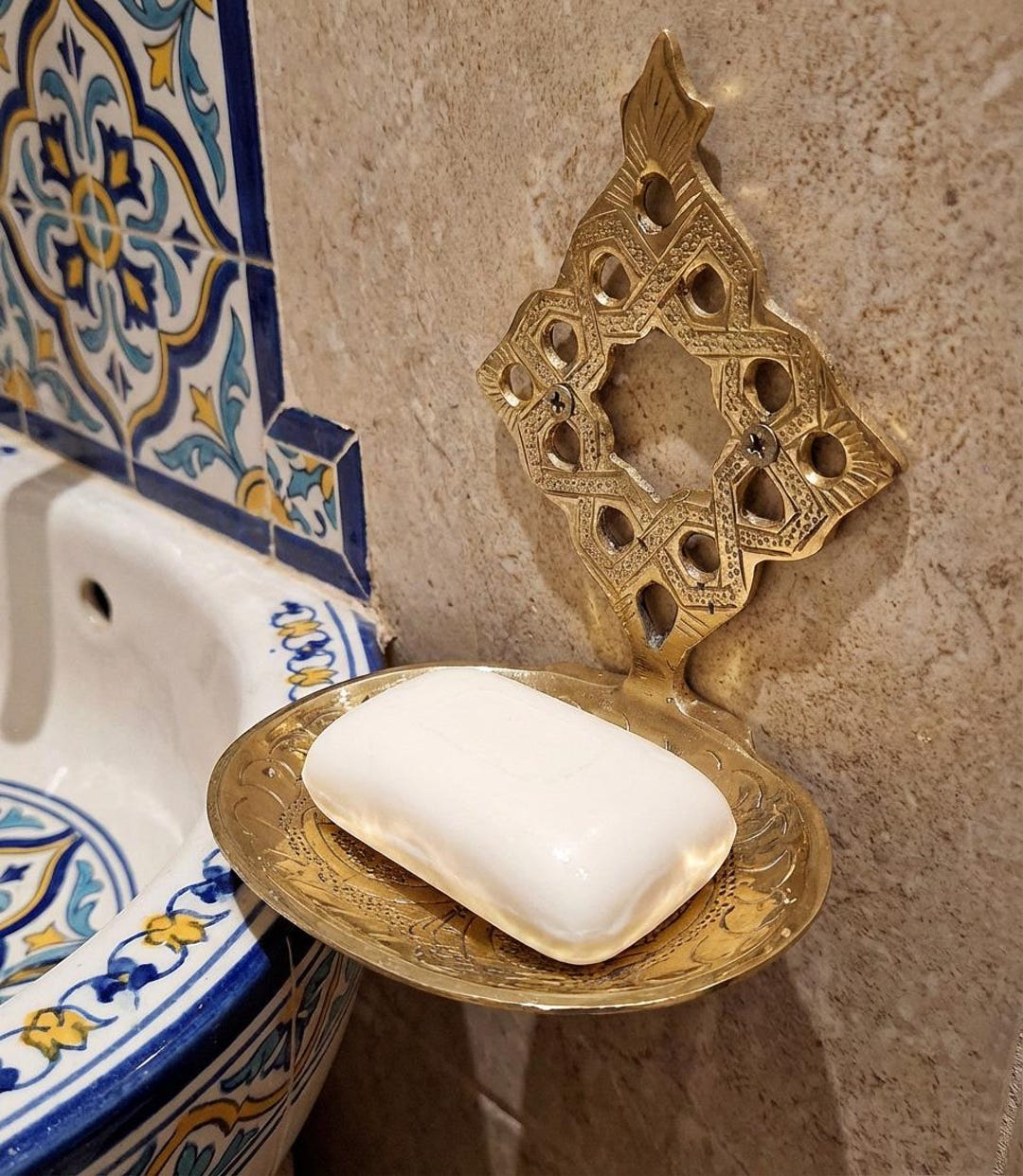 Moroccan Brass Wall Mounted Soap Dish – Handcrafted Engraved Brass