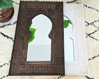 Custom Moroccan Vintage Style Wooden Carved MirrorHand Carved Wooden Wall Art Mirror,Hanging Wall Mirror,wooden decor Old Riad Mirror Frame