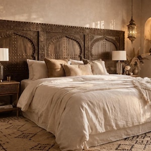 Hand Carved Moroccan Cedar Wood Headboard, Luxury Handmade Wooden Headboard, Boho Bedroom Decor, Artisan Wall Panel, Custom King Queen Sizes