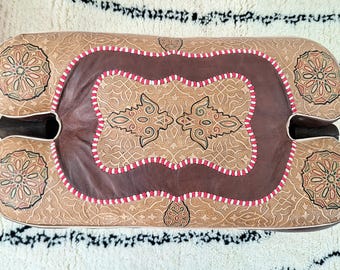 Gorgeous Camel Saddle Stool, Wooden Saddle Stool With Genuine Leather Pad, Moroccan Boho Small Stool, Bench Seat, Gifts , Leather Footstool.