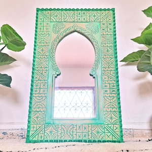 Customized Green Moroccan Vintage Style Wooden Carved Mirror Hand Carved Wooden Wall Art Mirror,Hanging Mirror,wooden decor Old Mirror Frame