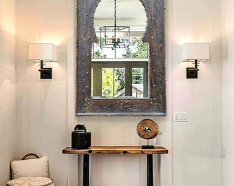 Customized Moroccan Vintage Style Wooden Carved Mirror Hand Carved Wooden Wall Art Mirror,Hanging Wall Mirror, Wooden Decor Old Mirror Frame