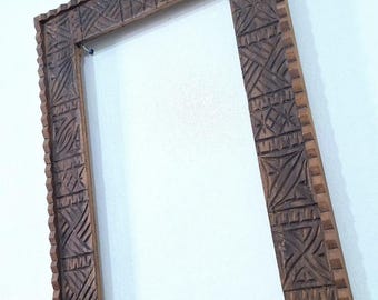 Handmade Moroccan Wooden Wall Mirror–Moroccan Brown Rustic Boho Frame, Carved Solid Wood, Artisan Home Decor, Statement Piece, Living Room.