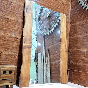 Wooden Rustic Mirror-Live edge one side mirror-Rustic Vanity mirror- Moroccan Bathroom mirror-Hanging Wall Mirror-Gifts wooden decor pieces.