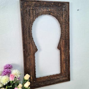 Moroccan Vintage Style Wooden Carved Mirror,Hand Carved Wooden Wall Art Mirror,Hanging Wall Mirror,wooden decor pieces Old Riad Mirror Frame